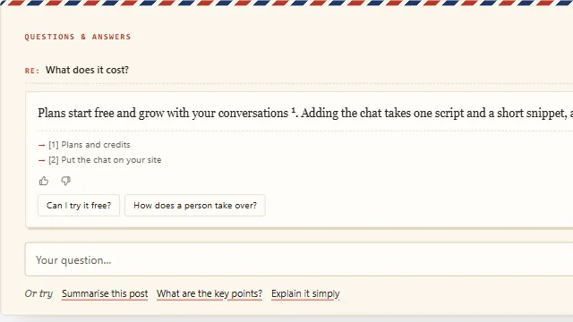 Preview of the Blog newsletter box chat template