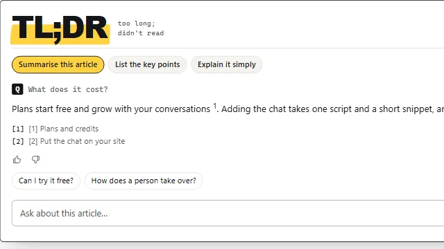 Preview of the Blog TL;DR card chat template