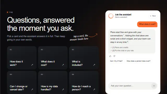 Preview of the FAQ question cards with chat chat template