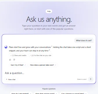 Preview of the Chat-first FAQ chat template