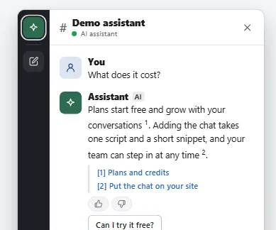 Preview of the Team bubble chat template