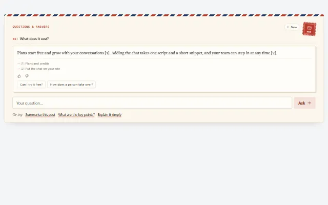Preview of the Blog newsletter box chat template