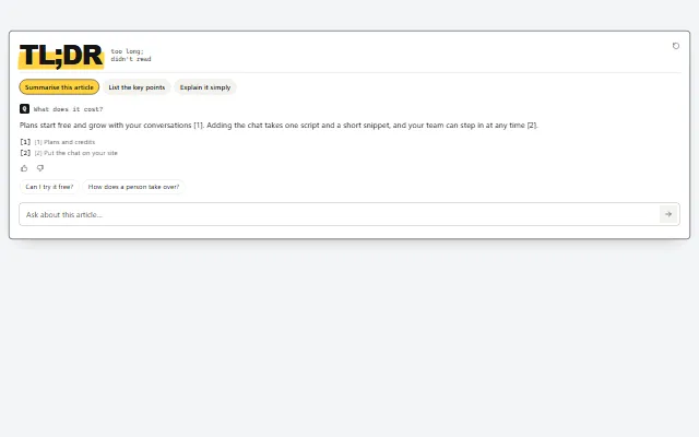 Preview of the Blog TL;DR card chat template
