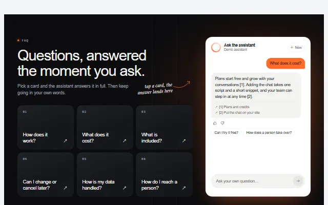 Preview of the FAQ question cards with chat chat template