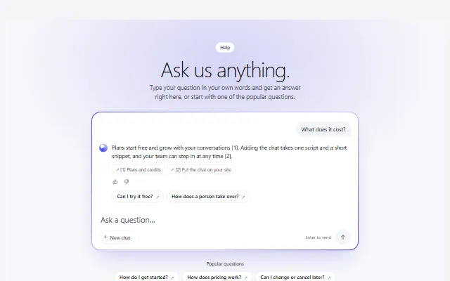 Preview of the Chat-first FAQ chat template