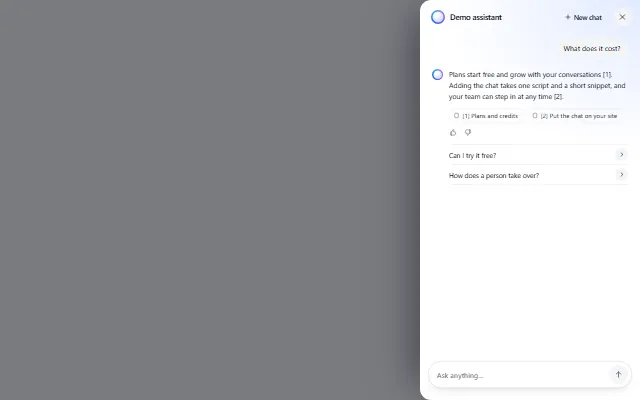 Preview of the Overlay sidebar chat template