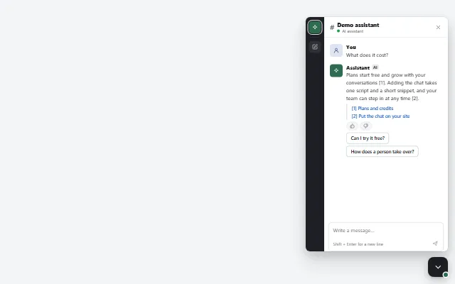 Preview of the Team bubble chat template